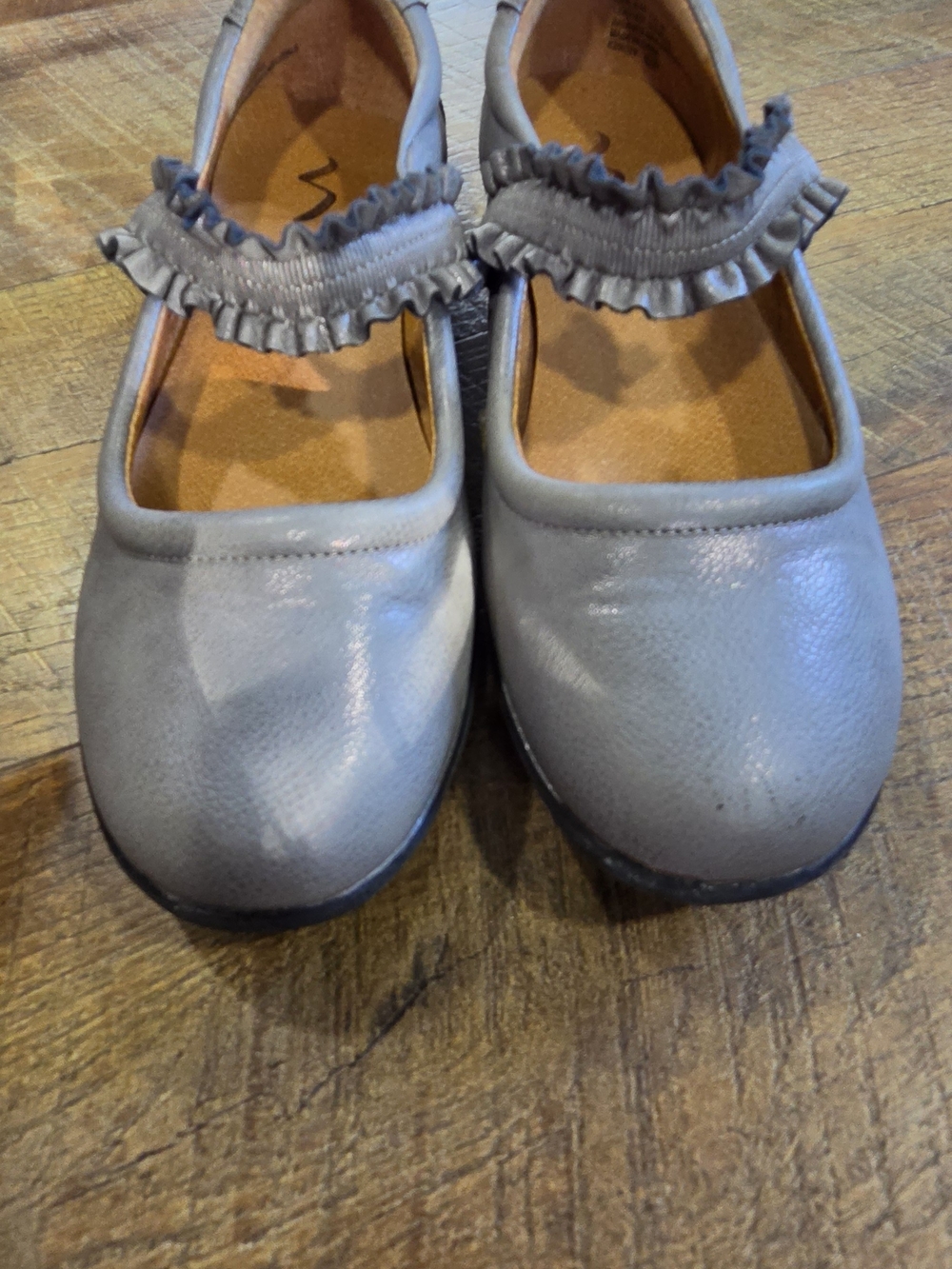 Nina Grey Ruffle Strap Mary Jane Flats